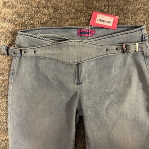 Edikted Light Blue High-Rise Flare Jeans with Belt NWT